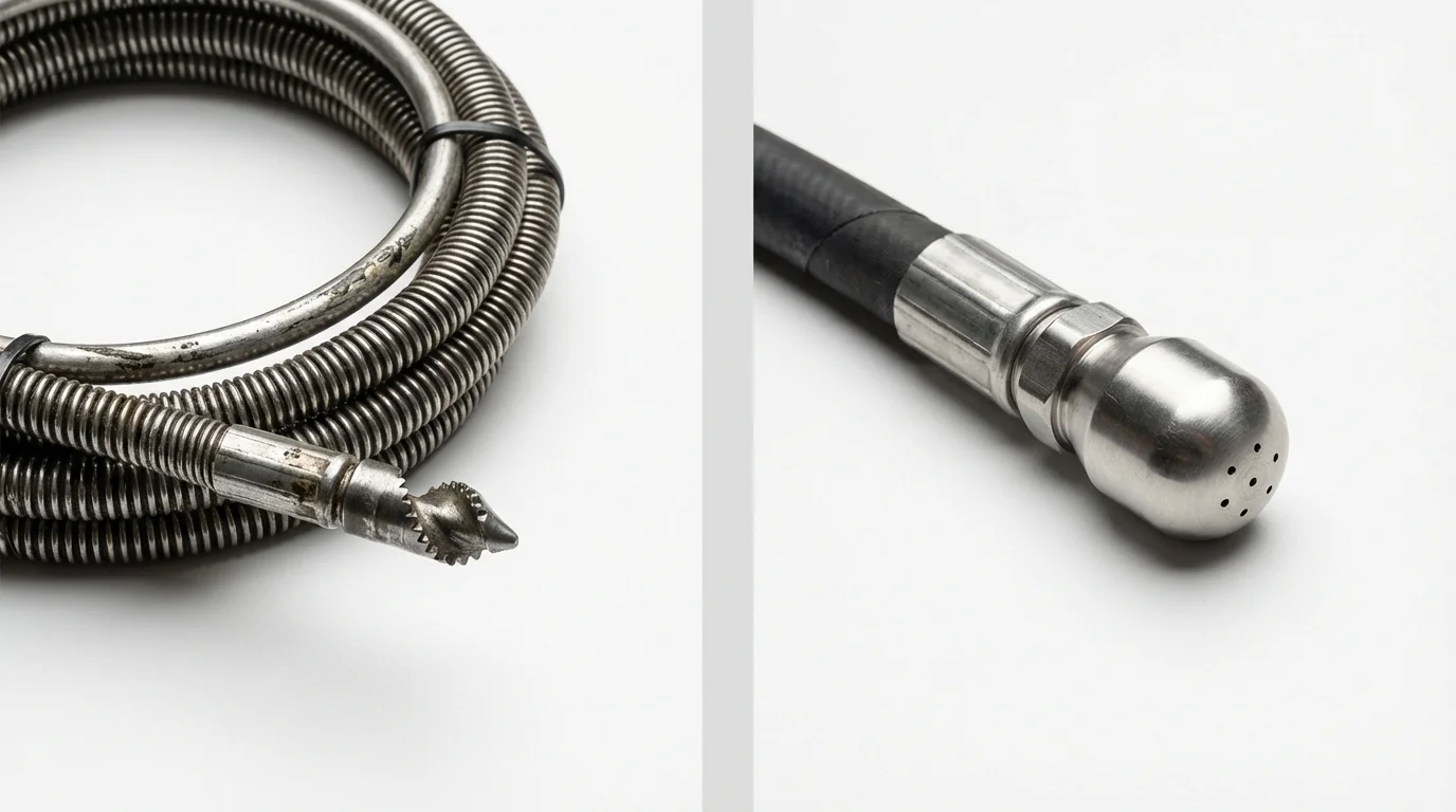 Drain snake cable and hydro jetting nozzle used for drain cleaning in Euless, TX