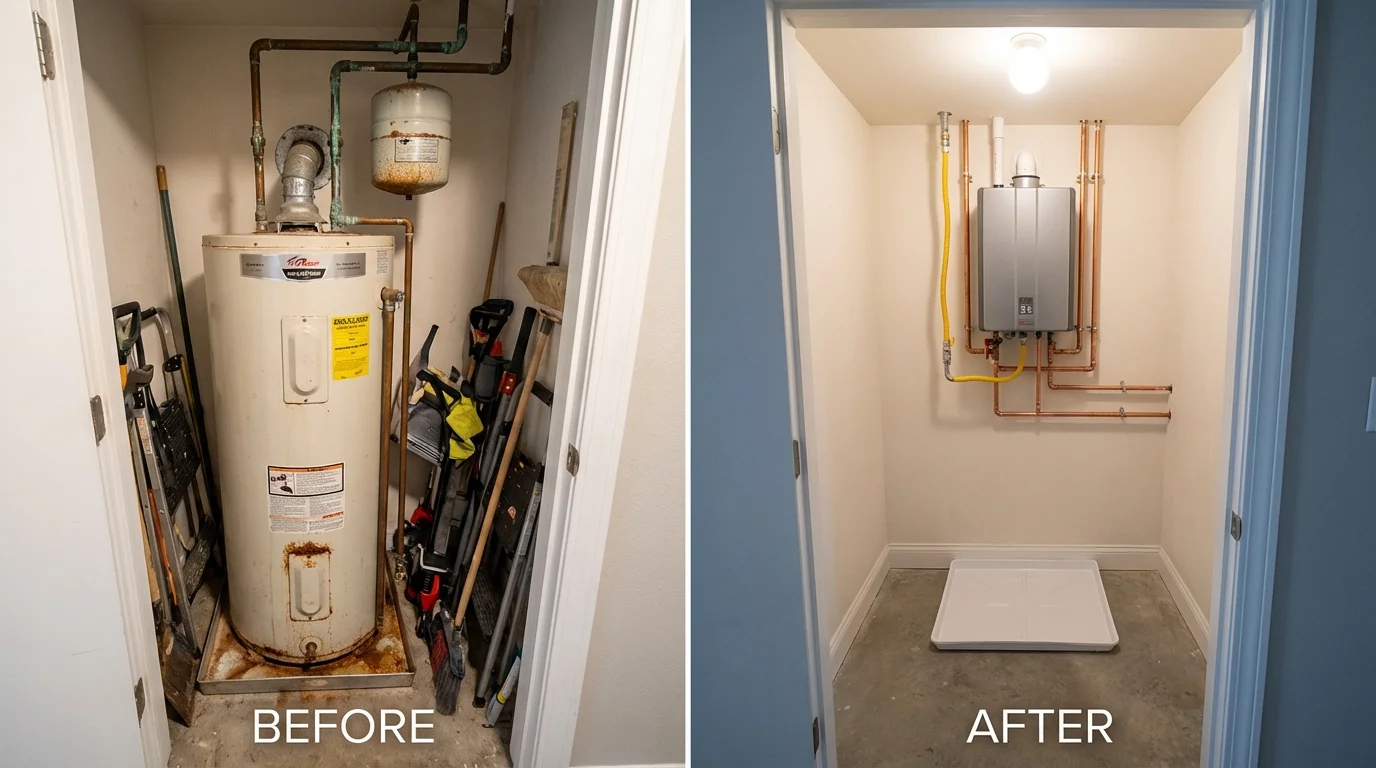 Tank water heater versus wall-mounted tankless unit comparison for Euless, TX homeowners